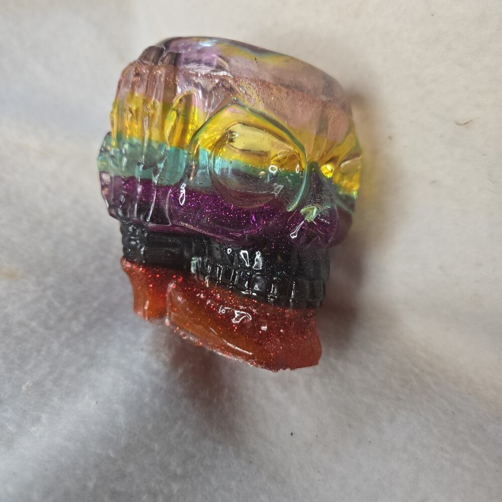 Skull Paper Weight, Votive Decoration. Epoxy Resin Handmade. Multi Color
